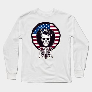 Fun Patriotic Rockabilly Skeleton Long Sleeve T-Shirt